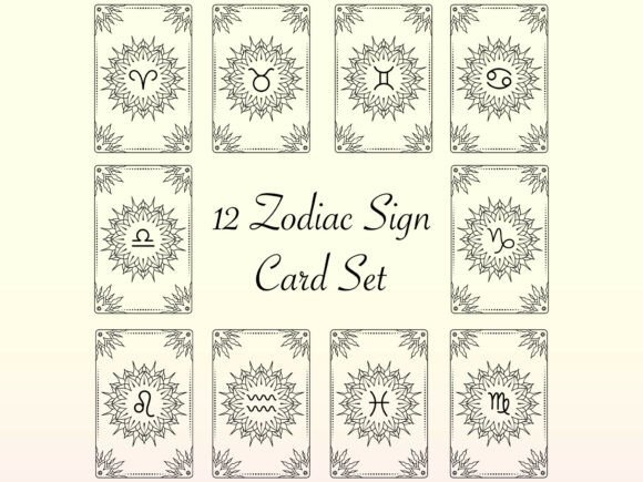12 Zodiac Sign Card Set: Graphics & Illustrations for Branding