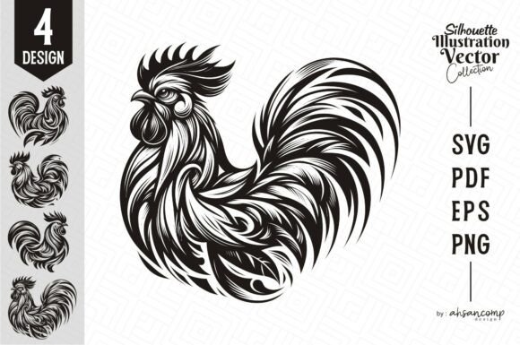 Artistic Rooster Silhouette Vector: Graphics & Illustrations