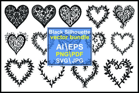 Black and White Hearts Vector Bundle: Graphics & Illustrations