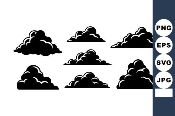Black Silhouette Cloud Shapes Vector Set: Graphics & Illustrations