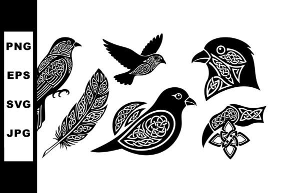 Celtic Birds Feather Tribal Design Graphics & Illustrations