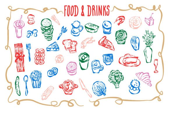 Colorful Hand Drawn Food and Drink Graphics