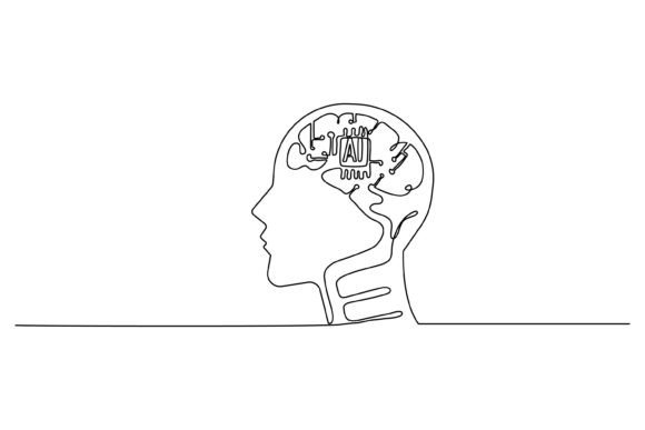 Continuous Line Graphics: Computer Circuit + Brain Illustrations
