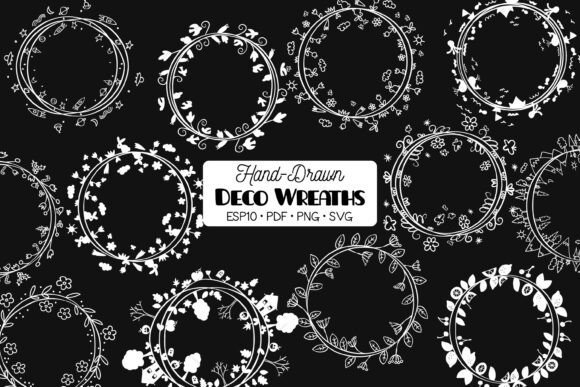 Deco Wreaths White Round Frame Graphics & Illustrations