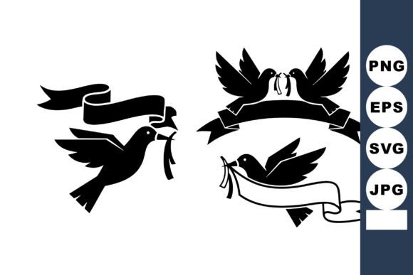 Dove Holding Olive Branch and Ribbon Ban: Graphics & Illustrations