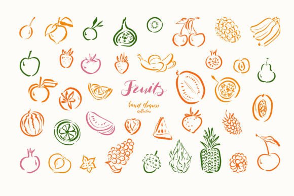 Drawn Fruit Sketch Collection Vector