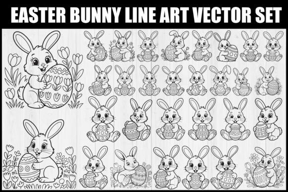 Easter Bunny Line Art Vector Set