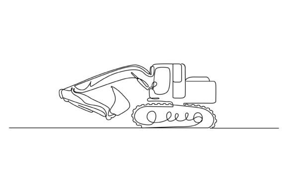 Excavator One Continuous Line Design: Graphics & Illustrations