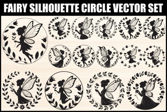 Fairy Silhouette Circle Vector Set: Graphics & Illustrations for Sellers