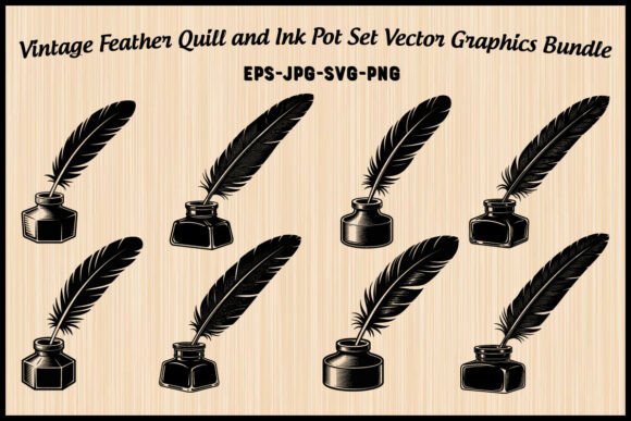 Feather Quill and Ink Pot Vector Graphics