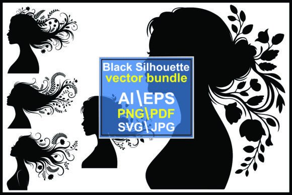 Female Profile Silhouette with Hibiscus Graphics