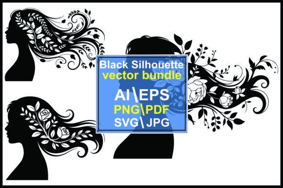 Female Silhouette Hibiscus Flower Graphics & Illustrations