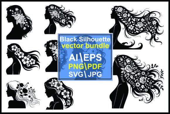 Flower in Her Hair Girl Silhouette: Graphics & Illustrations