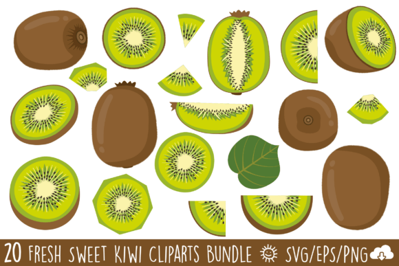 Fresh Kiwi Fruit Vector Clipart Bundle: Graphics & Illustrations