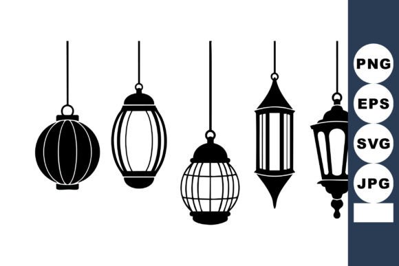 Hanging Black and White Vintage Lanterns Graphics