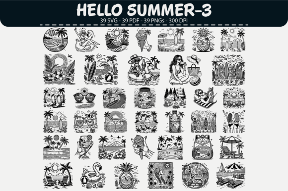 Hello Summer-3 Vector Set – 39 Designs: Graphics & Illustrations