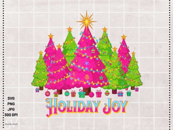 Holiday Joy Pink Christmas Trees PNG SVG