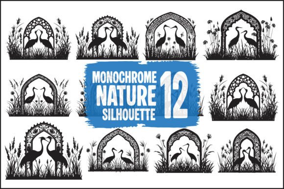 🌿 Monochrome Bird Nature Silhouette: Graphics & Illustrations