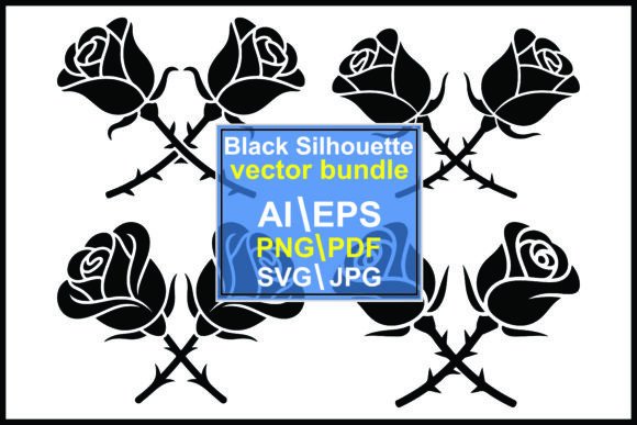 Rose Silhouettes with Crossed Thorny Graphics