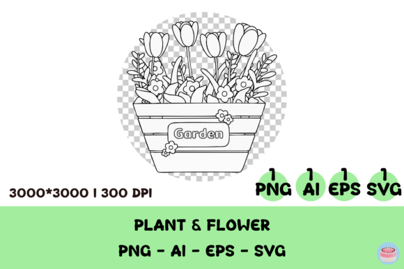 Rustic Greenery Box Line Art Clipart: Graphics & Illustrations