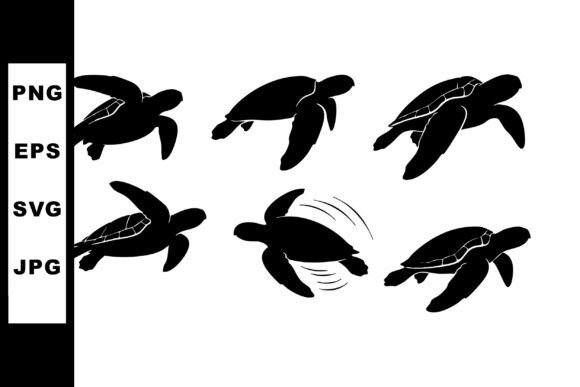 Sea Turtles Swimming Silhouette Set Vect: Graphics & Illustrations