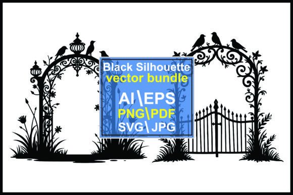 Silhouette Garden Archway Birds Get Graphics