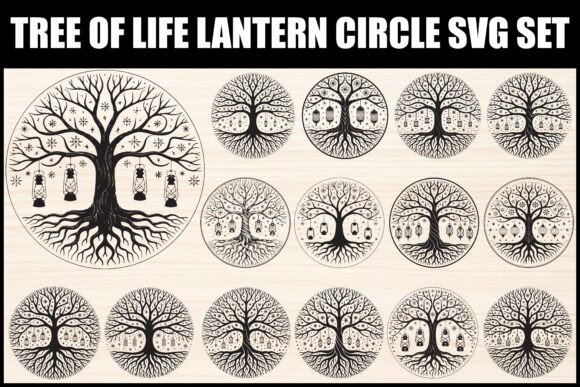 Tree of Life Lantern Circle SVG Set: Graphics & Illustrations