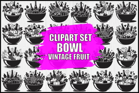 Vintage Fruit Bowl Clipart Set