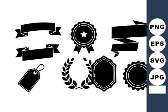 Vintage Style Black Ribbon Badges & Awards: Graphics for Elegant Illustrations